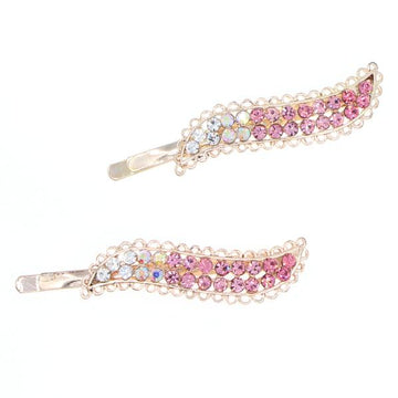 Pink Rhinestone Wave Gold Finish Hair Clip (Pair)